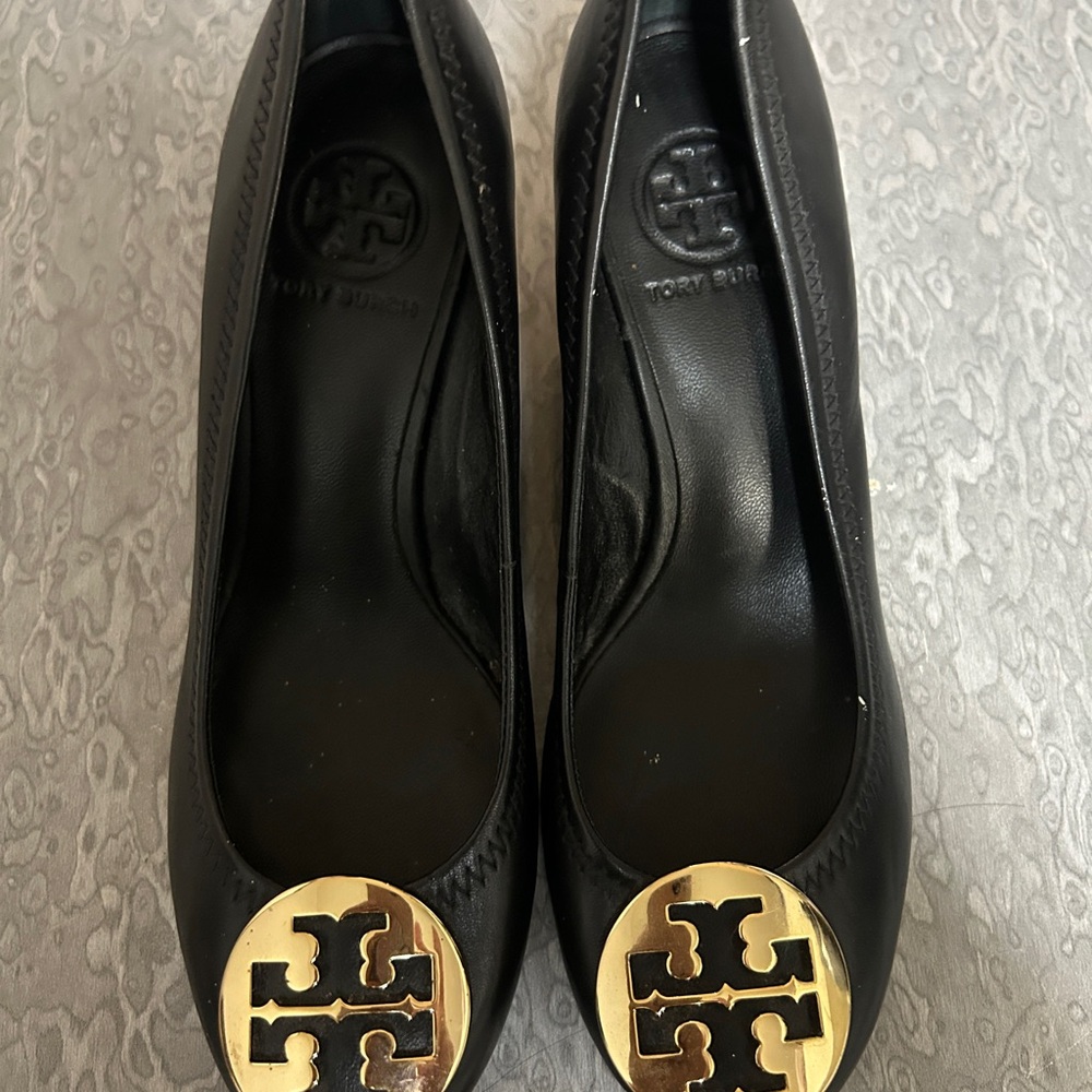 Tory Burch Black Flats with Gold Emblem AUTHENTIC